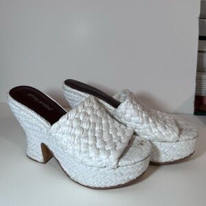 Jeffrey Campbell White Woven Platform Mules